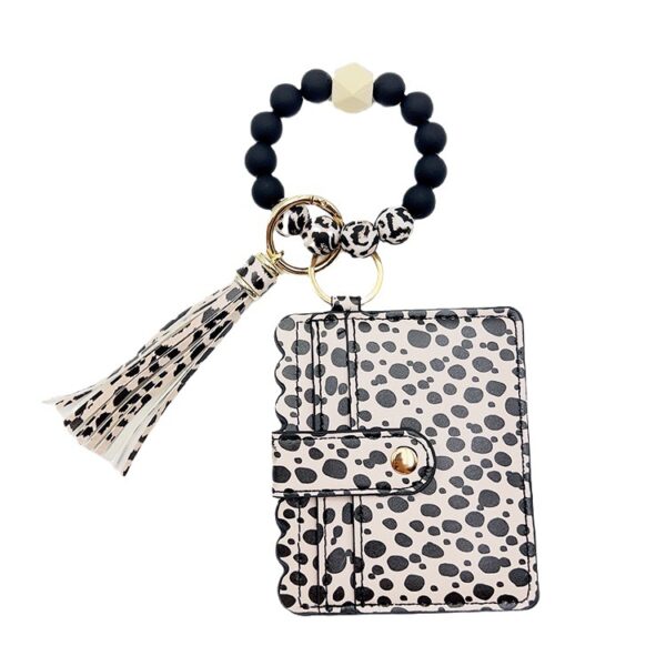 Wholesale Leopard Card Bag Silicone Beads Bracelet Tassel Keychain