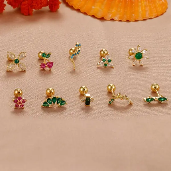 1 Piece Elegant Modern Style Geometric Cherry Flower 304 Stainless Steel Ear Studs