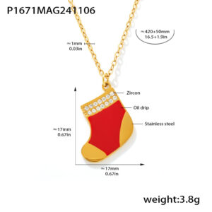 P1671 - Gold Christmas Stocking Necklace