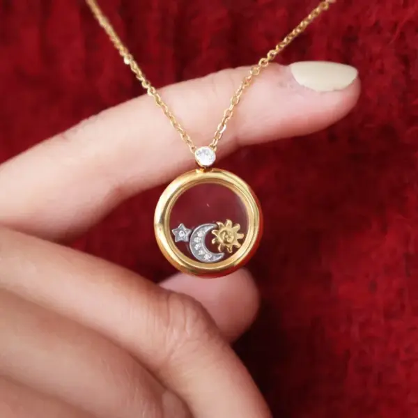 304 Stainless Steel Sun Star Moon Ion Plating (IP) Artificial Rhinestones Rhinestones 18K Gold Plated Retro Classic Style Waterproof Non Tarnish Plating Cable Chain Gold Pendant Necklace