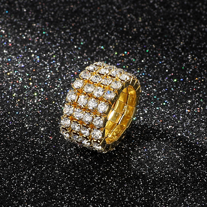 Wholesale Europe and the United States cross-border multi-row Diamond ring all-match bride colored diamond ring New elastic Rhinestone ring ladies