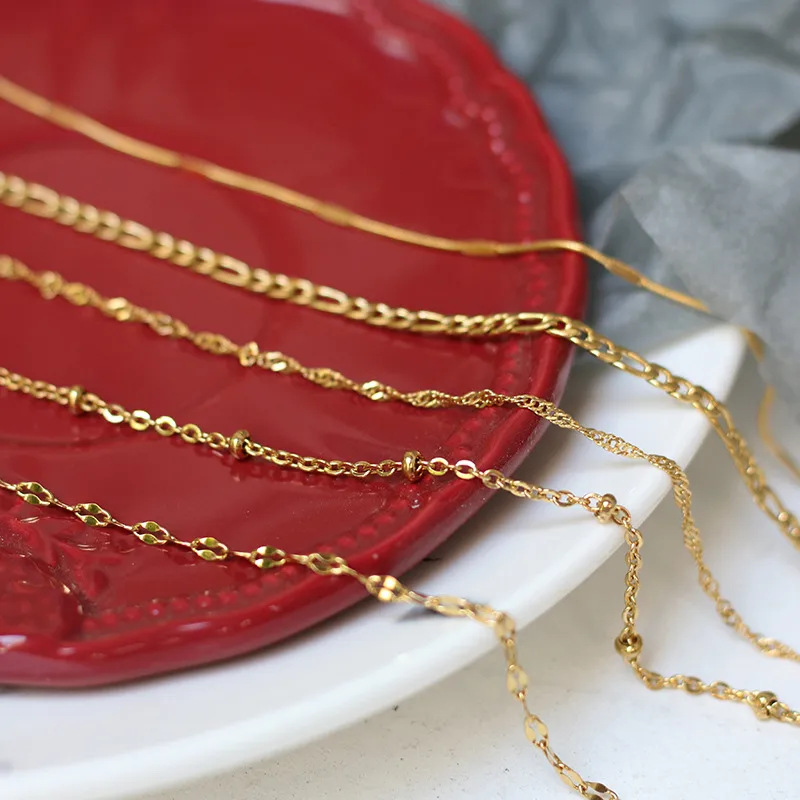 Wholesale PVD Coated Real Gold Plated 18K Gold 304 Stainless Steel Waterproof Non Tarnish 304 Stainless Steel Necklace