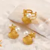 Wholesale Ion Plating (IP) 18K Gold Plated Starfish Shell 304 Stainless Steel Beach Waterproof Non Tarnish Rings Earrings