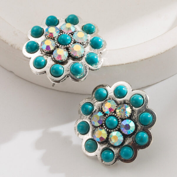oly-271dcad08a13732a9ab9529a1f30c0b5 Wholesale Western-style turquoise earrings, vintage-style diamond-encrusted turquoise flower earrings
