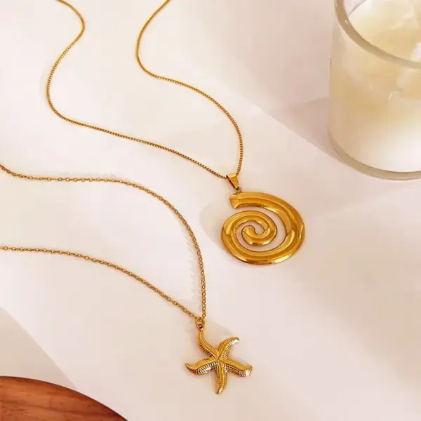 304 Stainless Steel Starfish Conch Shell PVD Coated Imitation Pearl Real Gold Plated Marine Style Waterproof Non Tarnish Surgical Steel Cross Chain Box Chain Lobster Trigger Clasp Closure Gold Pendant Necklace
