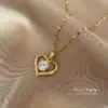 Real Gold Plated 304 Stainless Steel PVD Coated Zircon Heart Shape Waterproof Non Tarnish Fashion Pendant Necklace For Women'S