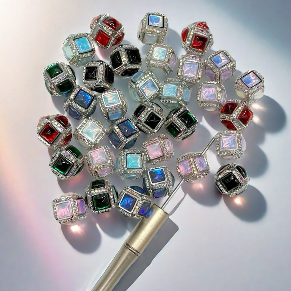 Wholesale Water Cube Acrylic ill Ball Straight Hole DIY Beads
