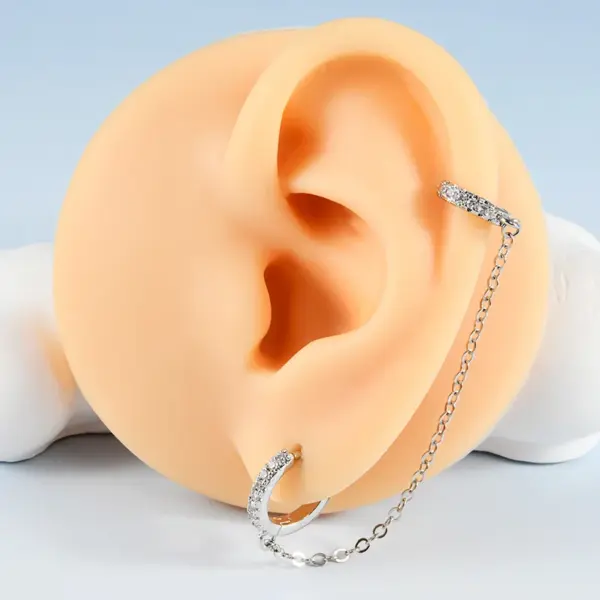 Wholesale 1 Piece Ear Cartilage Rings & Studs Lady Tropical Shiny Chain 304 Stainless Steel Zircon Ion Plating (IP) 18K Gold Plated