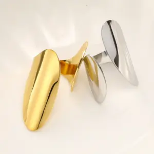 Wholesale Real Gold Plated Geometric Solid Color 304 Stainless Steel Vintage Style Waterproof Non Tarnish Open Rings