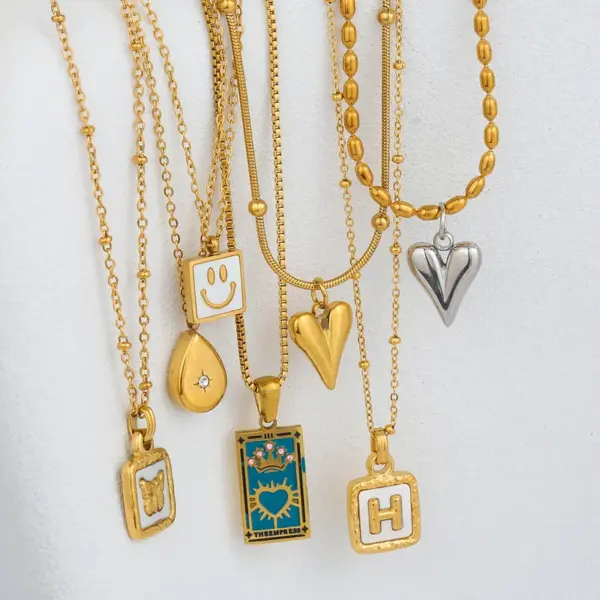 Ion Plating (IP) Heart Shape Floral Bow Knot 304 Stainless Steel Cute Sweet Classic Style Waterproof Non Tarnish Pendant Necklace