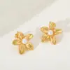 Wholesale 1 Pair Elegant Retro Artistic Geometric Flower Inlay 304 Stainless Steel Imitation Pearl 18K Gold Plated Ear Studs