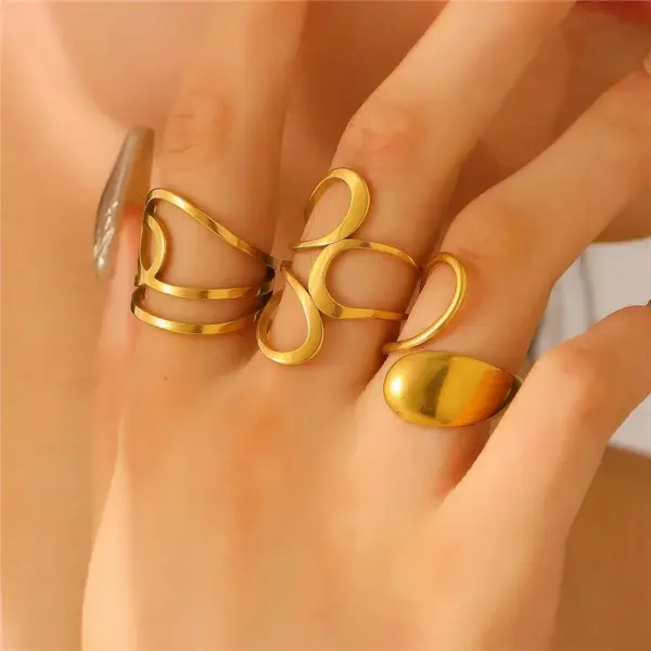 304 Stainless Steel Geometric Water Droplets Rack Plated Long-Lasting Plated Ion Plating (IP) K Gold Plated IG Style Enamel Plating Adjustable Ring