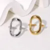 Wholesale PVD Coated Real Gold Plated 18K Gold Geometric Oval 304 Stainless Steel Modern Style Simple Style IG Style Waterproof Non Tarnish Open Rings