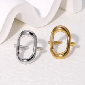 Wholesale PVD Coated Real Gold Plated 18K Gold Geometric Oval 304 Stainless Steel Modern Style Simple Style IG Style Waterproof Non Tarnish Open Rings