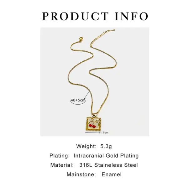 PVD Coated Real Gold Plated 18K Gold Lemon Cherry Strawberry 316L Stainless Steel Retro Sweet Waterproof Non Tarnish Surgical Steel Pendant Necklace