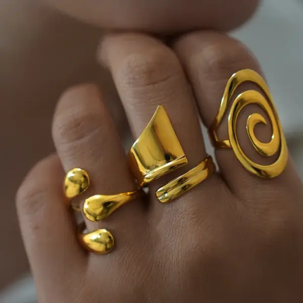 304 Stainless Steel Geometric Ion Plating (IP) 18K Real Gold Plated Casual Simple Style Waterproof Non Tarnish Open Rings