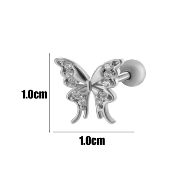 Wholesale 1 Piece Ear Cartilage Rings & Studs IG Style Simple Style Korean Style Heart Shape Butterfly Bow Knot Copper Waterproof Non Tarnish Surgical Steel Zircon