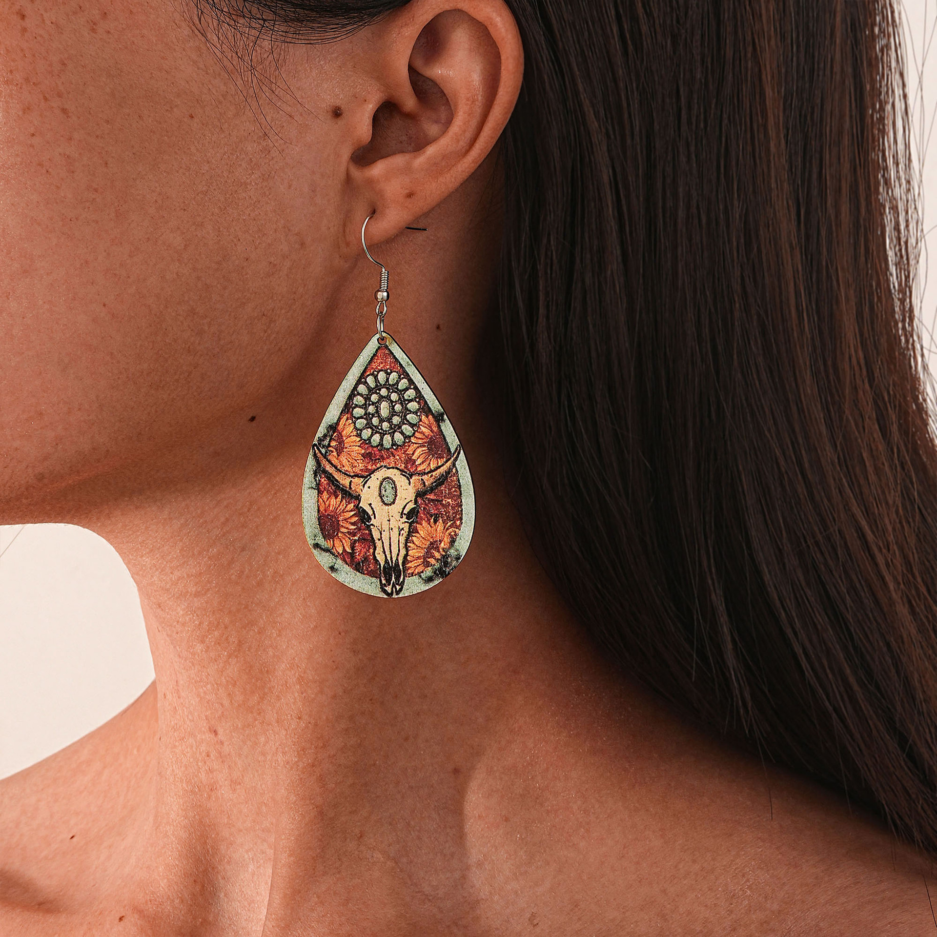 Wholesale European and American New Eco-friendly Acrylic Wooden Earrings Distinctive Western Denim Theme Cowboy Hat Earrings