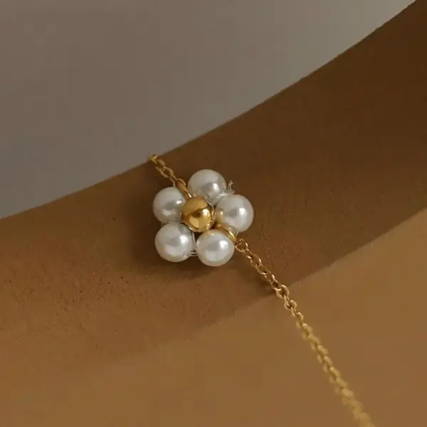 304 Stainless Steel Plastic Flower Ion Plating (IP) Plastic 18K Gold Plated Sweet Waterproof Non Tarnish Inlay Regular Chain Multicolor-Golden Yellow Pendant Necklace