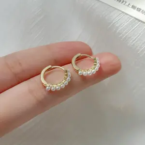 Wholesale 1 Pair Simple Style Circle Copper Plating Inlay Pearl 14k Gold Plated Earrings