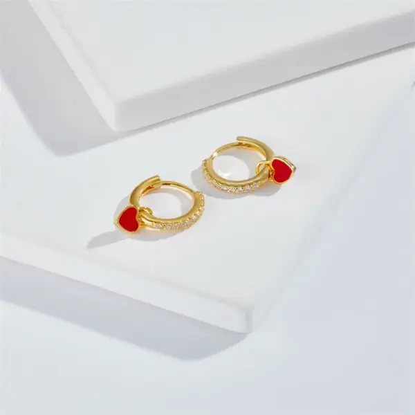 Wholesale Fashion Heart-shaped Earrings Ear Buckle Drop Oil Copper Earrings