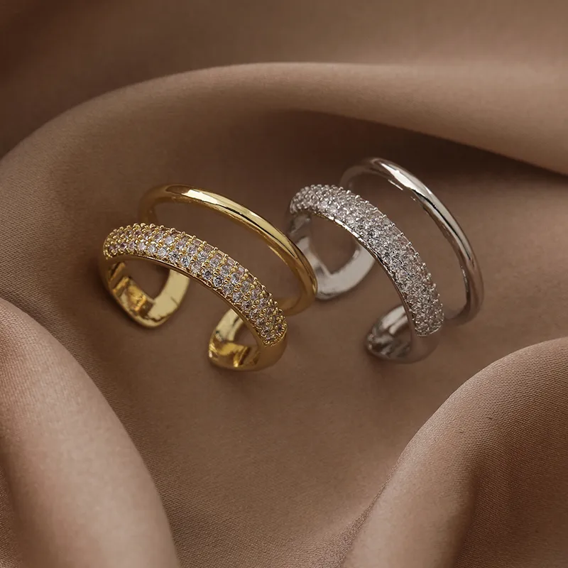 Wholesale Simple Style Solid Color Copper White Gold Plated Gold Plated Zircon Open Rings In Bulk
