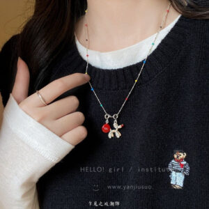 Wholesale Knock on Cute! Red m Bean Balloon Dog Pendant Necklace Women's 2025 New Spring and Summer High-End Sweatshirt Chain Accessories