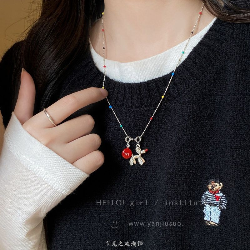 Wholesale Knock on Cute! Red m Bean Balloon Dog Pendant Necklace Women's 2025 New Spring and Summer High-End Sweatshirt Chain Aessories
