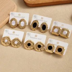 Wholesale Trendy Square 201 Stainless Steel Floral Oval Earrings Fashionable Casual Modern Style Acrylic Embedded Daily Wear For Women