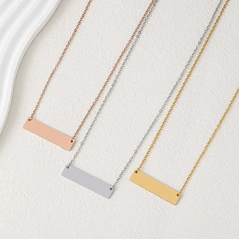 Wholesale Jewelry Basic Simple Style Geometric Customization Laser Engraving 201 Stainless Steel Plating Pendant Necklace Cable Chain