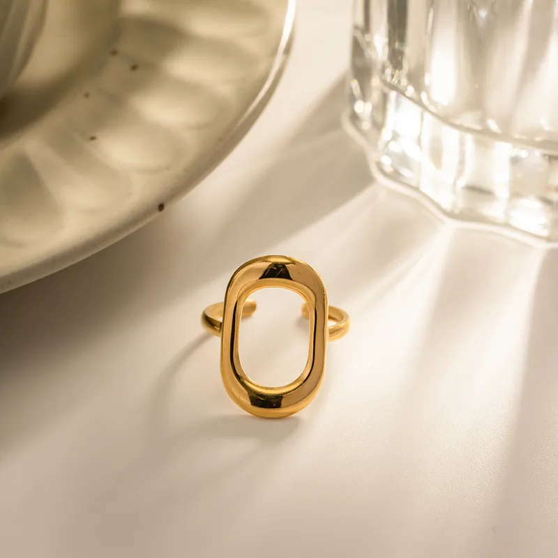 Wholesale Jewelry INS Style Oval 304 Stainless Steel PVD Coated Plating Open Ring