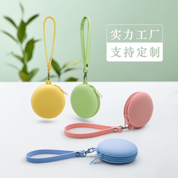 Wholesale Round Silicone Coin Purse, Simple Headphone Bag, Cartoon Kidsren's Small Wallet, Silicone Bag, Satchel Cosmetics Bag, Customized