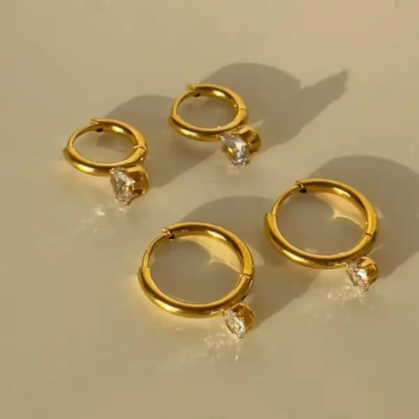 Wholesale 1 Pair Lady Round Titanium Steel Plating Inlay Zircon 18k Gold Plated Earrings