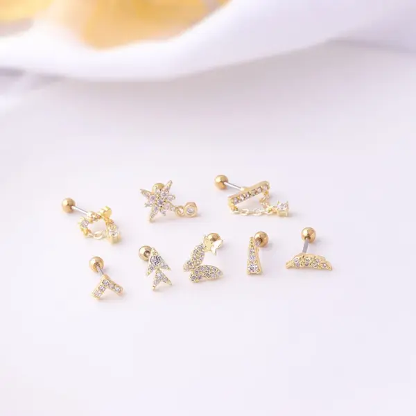 316L Stainless Steel Copper Ear Cartilage Rings & Studs Geometric Waterproof Non Tarnish Surgical Steel Women'S