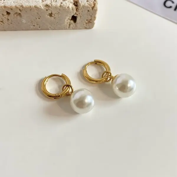 Wholesale 1 Pair Elegant Basic Geometric Plating Imitation Pearl Titanium Steel Drop Earrings