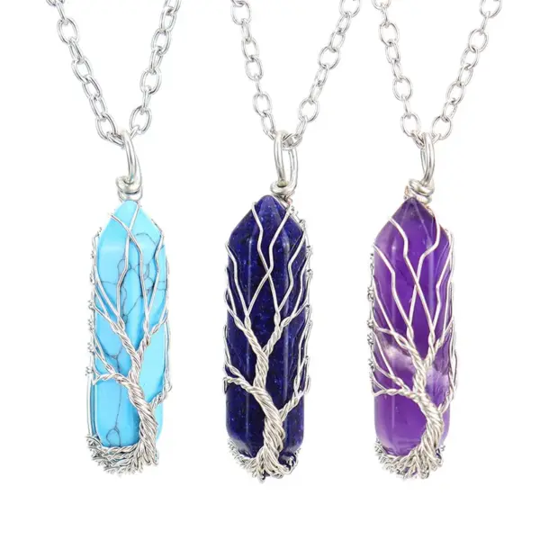 Wholesale Simple Style Hexagon Prism Natural Stone Ferroalloy Knitting Pendant Necklace