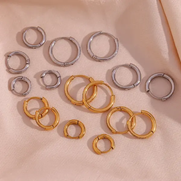 304 Stainless Steel Round PVD Coated Zircon 18K Gold Plated Real Gold Plated 18K Gold Fashion Waterproof Non Tarnish Plating Earrings