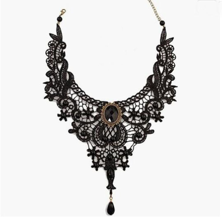 Wholesale Gothic choker lace necklace women's necklace simple exaerated black clavicle chain fake collar handmade jewelry