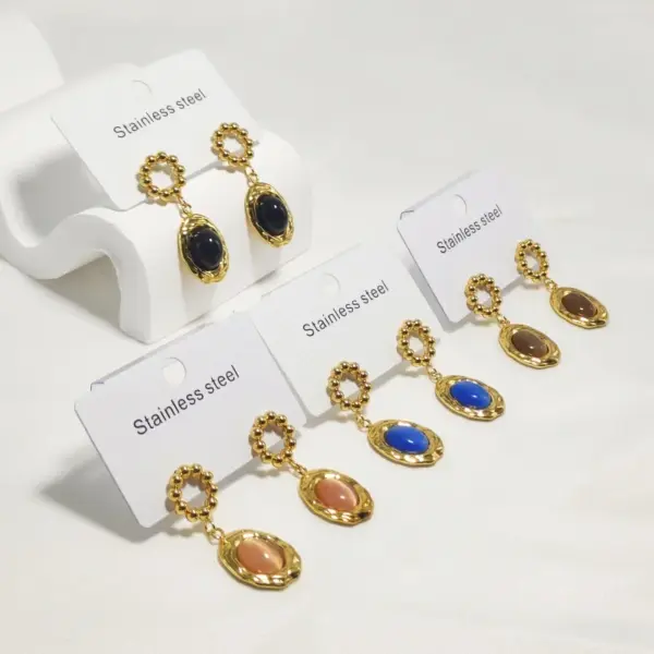 Wholesale 304 Stainless Steel Oval Electroplating Golden Plated Elegant Commute Waterproof Non Tarnish Gold Drop Earrings