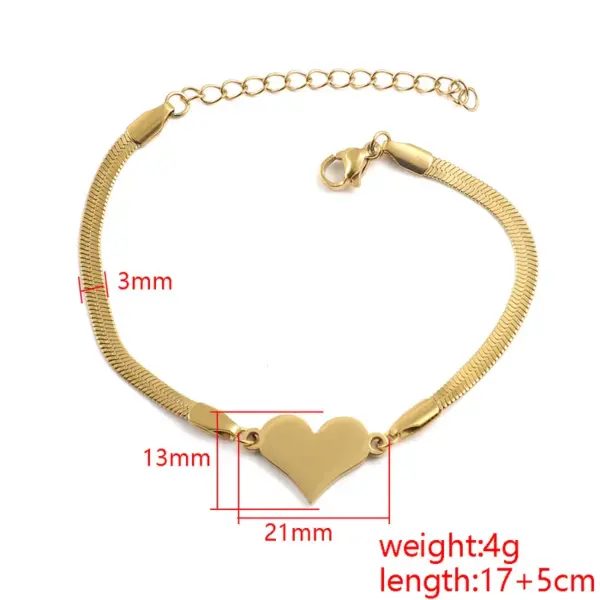 Stainless Steel Fashion Simple Heart Blade Chain Bracelet Women's Versatile Peach Heart Snake Bone Chain Hand Aessory