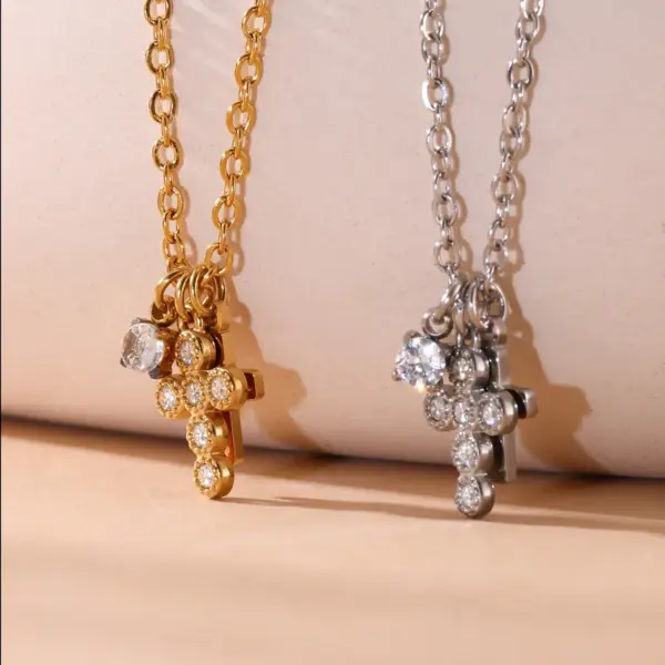 Wholesale PVD Coated Real Gold Plated 18K Gold Geometry 304 Stainless Steel Imitation Diamond Elegant Luxurious Shiny Waterproof Non Tarnish 304 Stainless Steel Lobster Trigger Clasp Closure Necklace