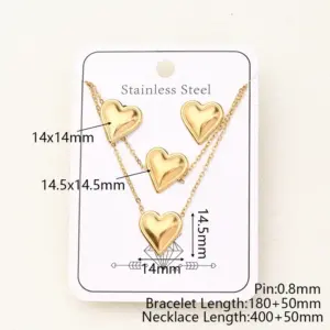 Three-Dimensional Edging Love Necklace & Bracelet & Earrings Suit (Gold) / Length:180+50mm & 400+50mm / 1 Set/Package
