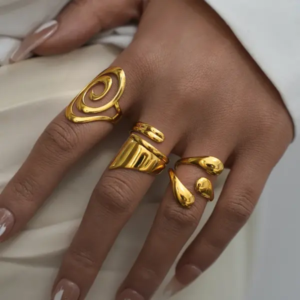 304 Stainless Steel Geometric Ion Plating (IP) 18K Real Gold Plated Casual Simple Style Waterproof Non Tarnish Open Rings