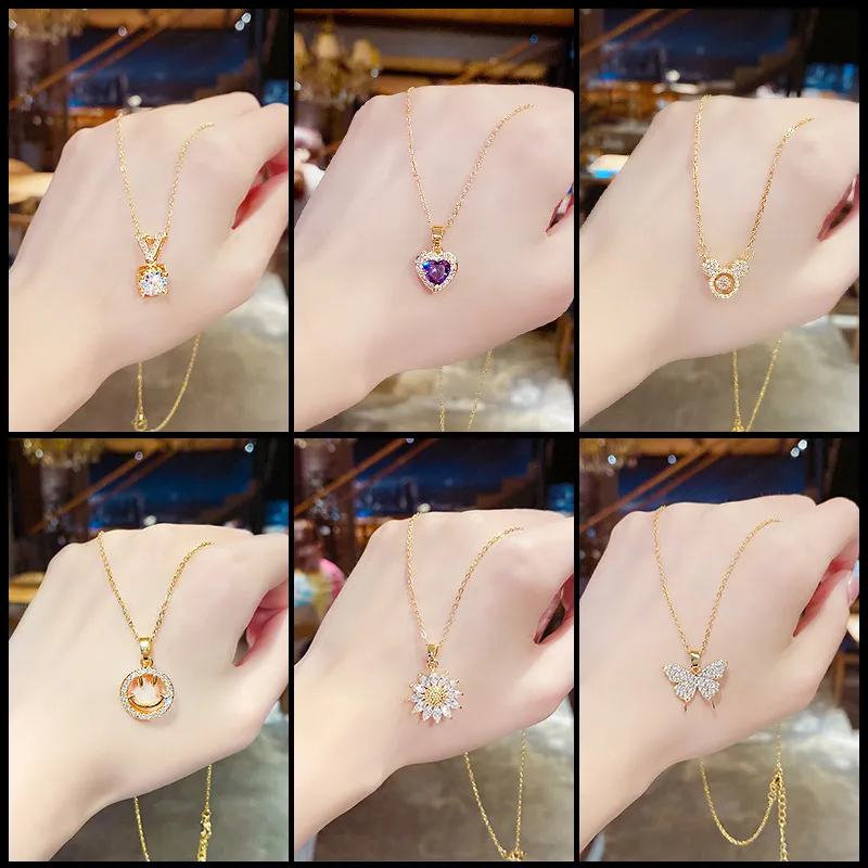 Wholesale Vacuum Plating Smile Face Heart Shape Butterfly Titanium Steel Fashion 304 Stainless Steel Lobster Trier Clasp Closure Necklace