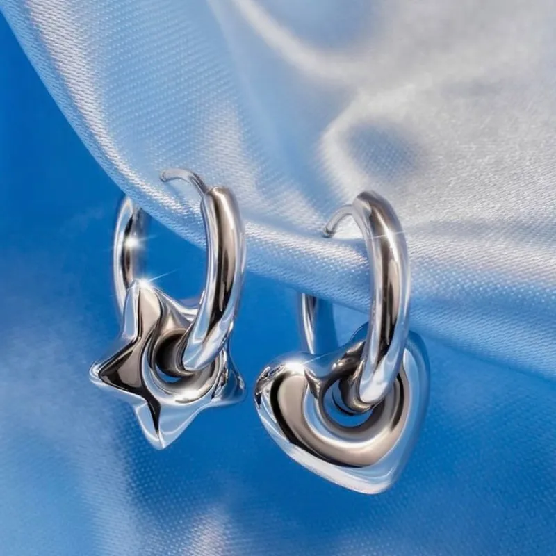 Wholesale 1 Pair Simple Style Star Heart Shape Polishing Titanium Steel Drop Earrings
