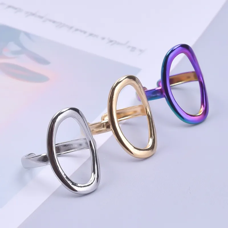 Wholesale PVD Coated Real Gold Plated Solid Color 304 Stainless Steel Commute Waterproof Non Tarnish Rings