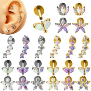 Stainless Steel Arc Five Opal Labret Water Drop Horse Eye Zircon Ear Studs Internal Thread Ear Cartilage Ear Studs