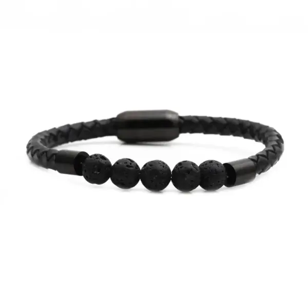 Wholesale Fashion Geometric 304 Stainless Steel Volcanic Rock Tiger Eye No Inlaid Natural Stone Bracelet In Bulk