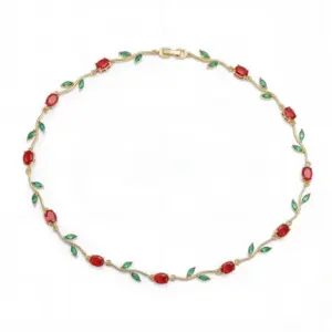 Golden Red Green Diamond Tulip Necklace
