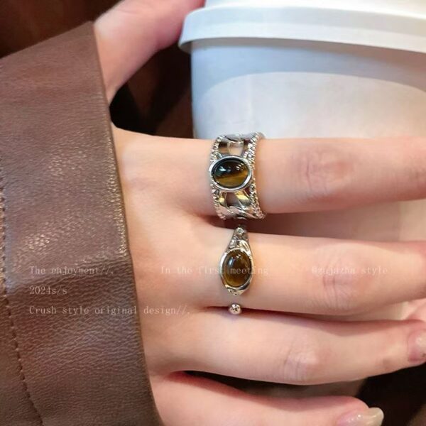 Wholesale Maillard Tiger Eye Opening Adjustable Ring Women's Niche Design Sense Finger Ring Retro Heavy Industry Oval Ring